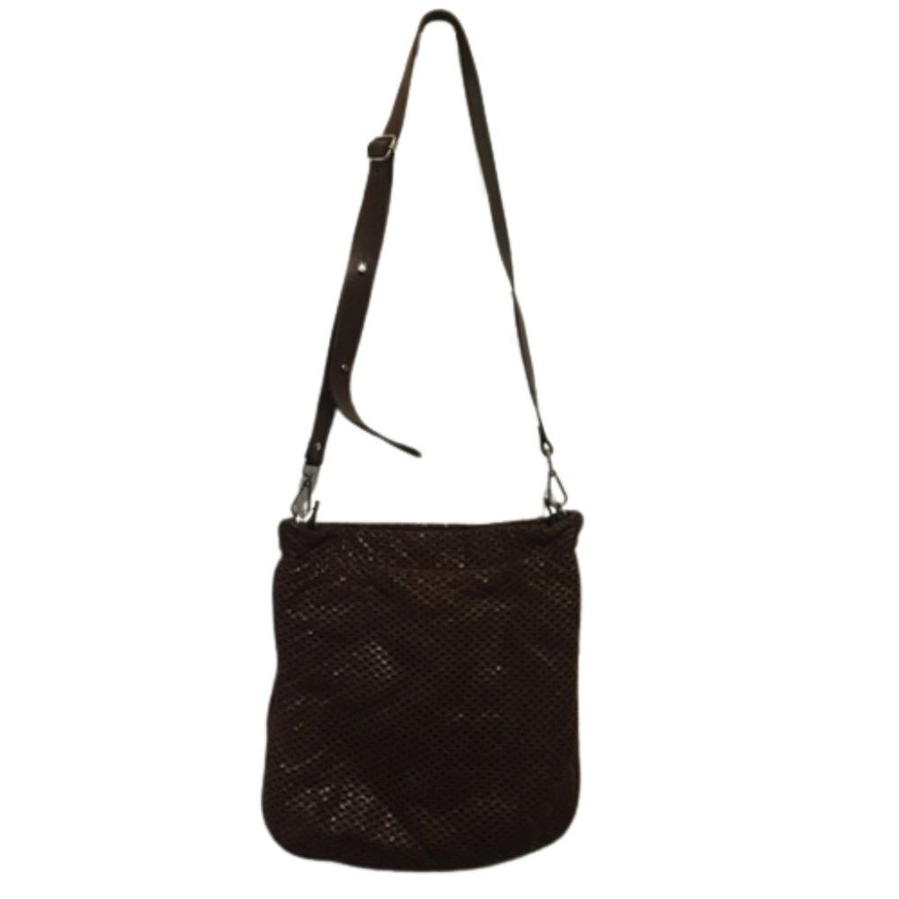 M0851 Brown Perforated Leather Crossbody Bag